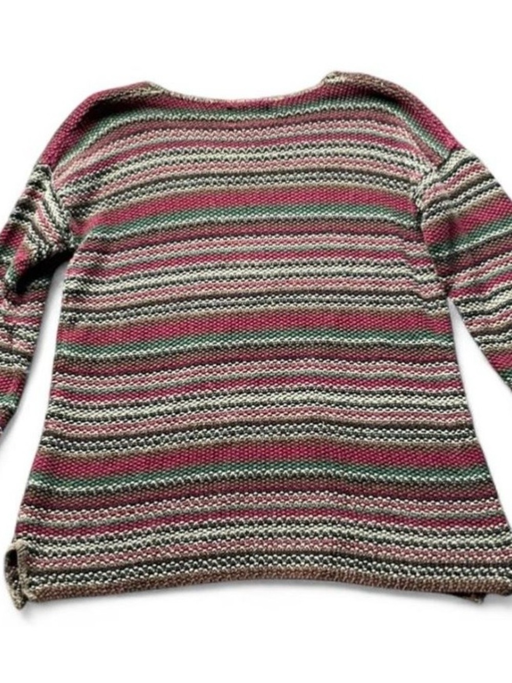Express Striped Crewneck Sweater in Pink, Green & Cream